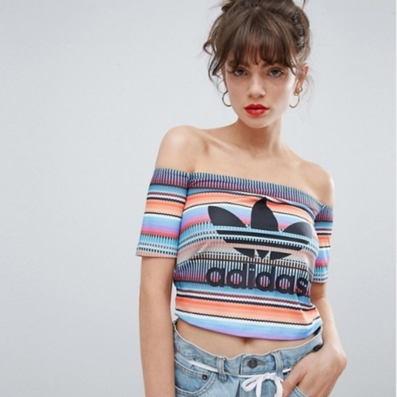 adidas Tops - Adidas NWT Off the Shoulder Multi Colored Crop Top